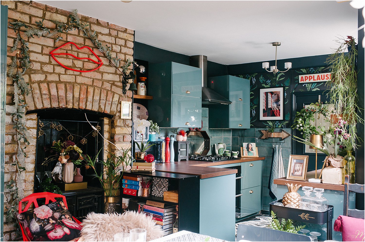 dark-maximalist-blue-kitchen-eclectic-botanical-jungle-lily-sawyer-photo