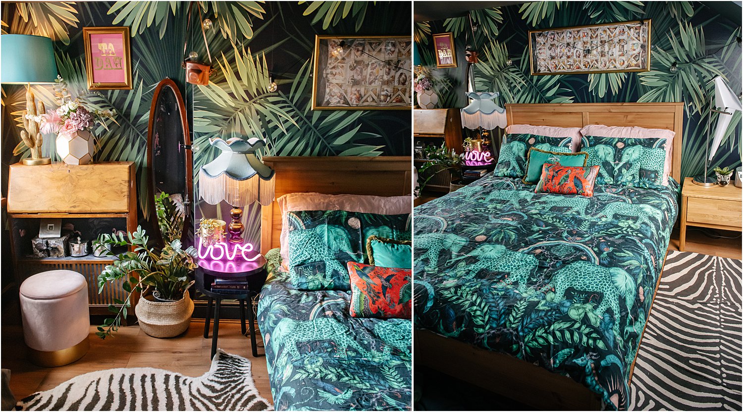 jungle-wallpaper-woodlands-bedroom-nature-dark-eclectic-maximalist-interiors-lily-sawyer-layered-home
